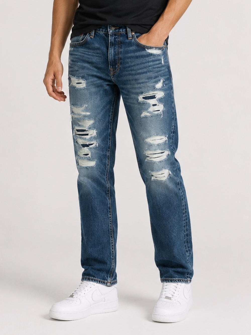 American Eagle Next Level Airflex Slim Straight 32x34 Heavy Distressing Jeans